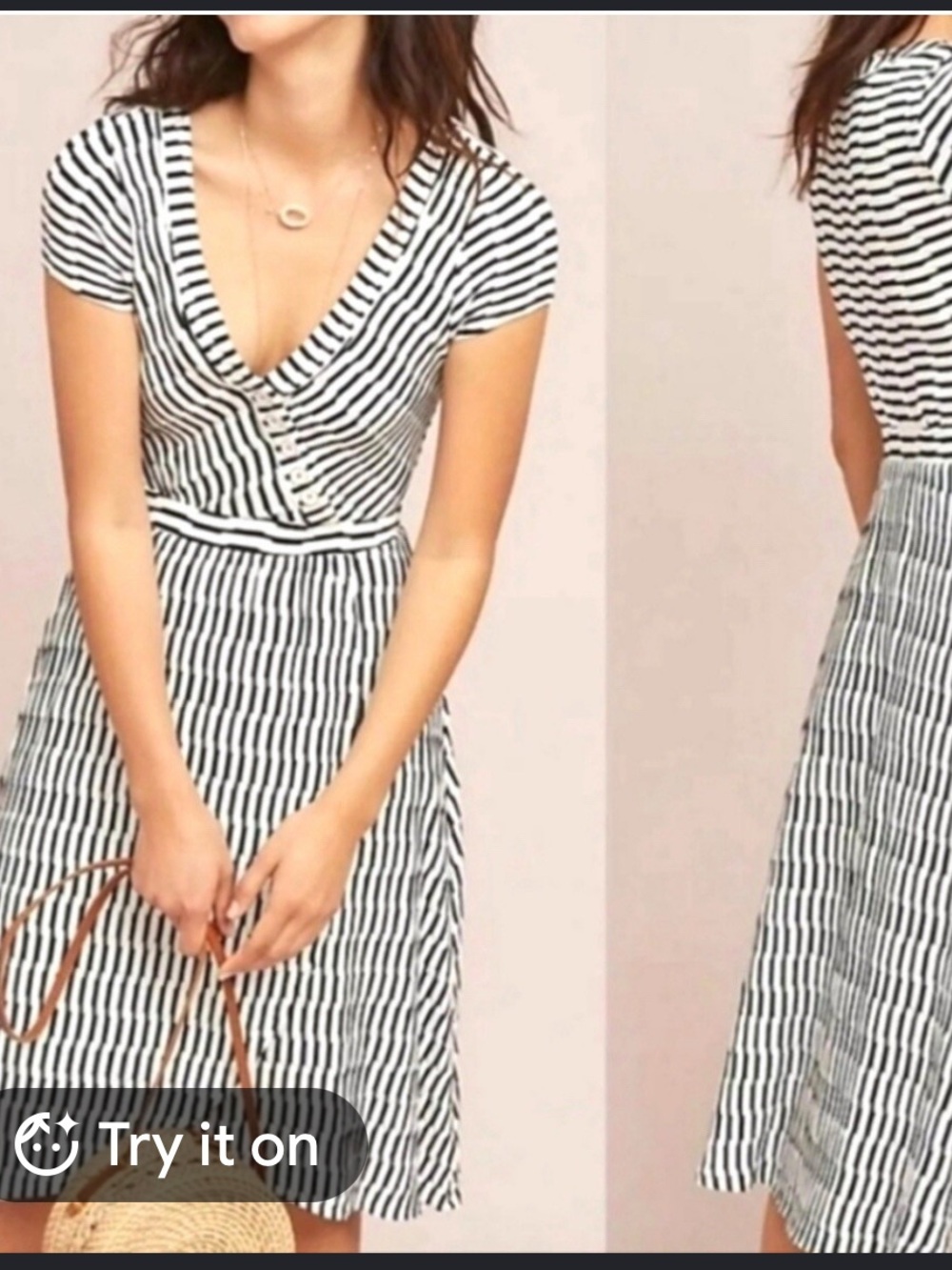 Anthropologie Blue and White Striped Faux Wrap Dress paladino medium Maeve